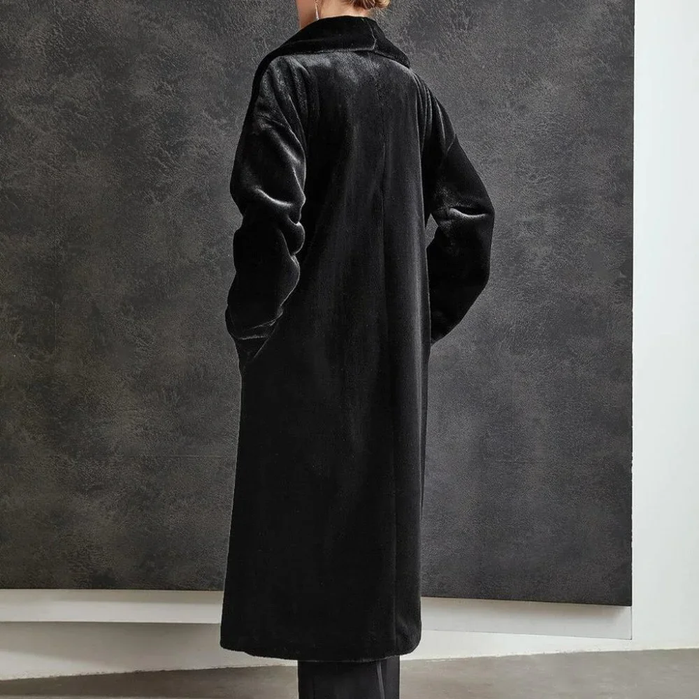 Black Preppy Womens Faux fur Coat - Picture 3 of 5